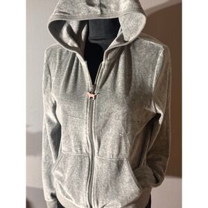 Victoria's Secret PINK Charcoal Gray Velour Zip Up Hoodie Size L